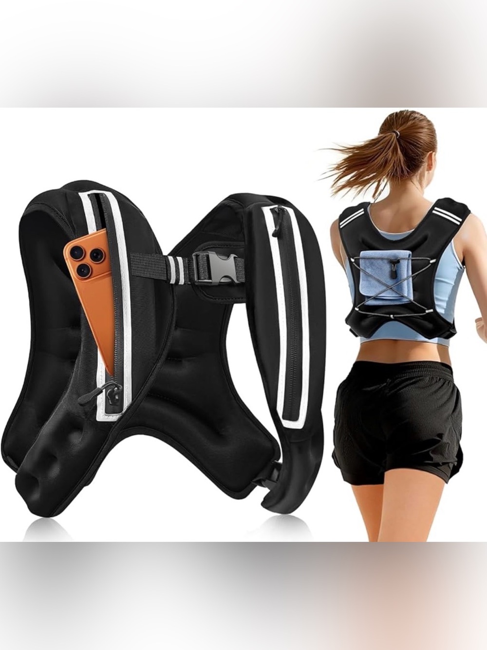 Adjustable 16 pound Black Reflective Running Vest Pack